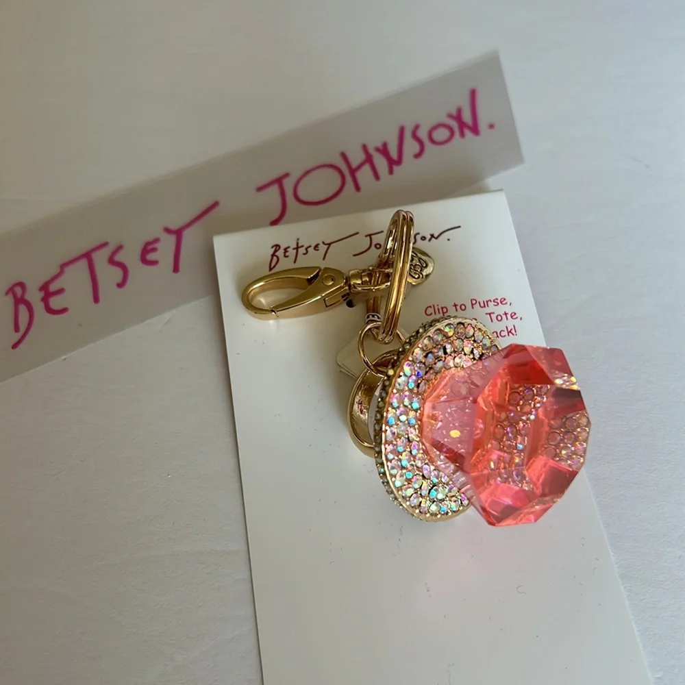 Betsey Johnson bling ring pop crystal handbag charm keychain